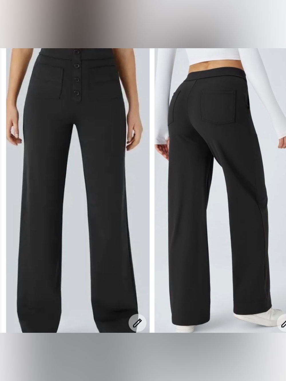 HALARA black high waisted faux button front wide leg casual work pants med tall
